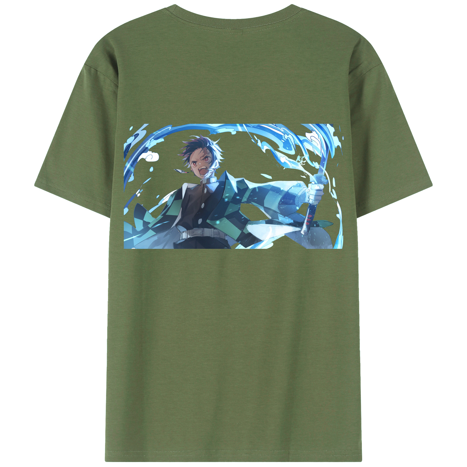 （画像用） 鬼滅の刃 竈門 炭治郎／かまど たんじろう Kamado Tanjirou 綿100％ メンズ半袖Tシャツ（バックプリント） 通気性